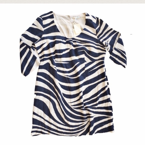 Boden Zebra Linen Tunic Dress Navy White Size 6 - Picture 2 of 10